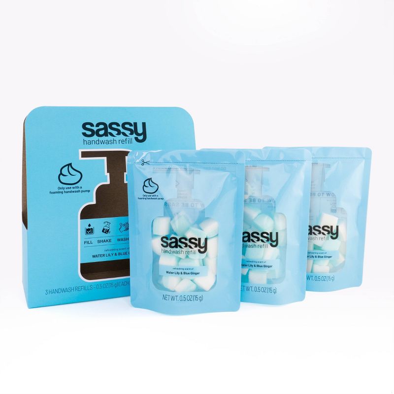 SASSY Refillable Foaming Handwash - Refreshing Scent of Water Lily & Blue Ginger - 0.5oz