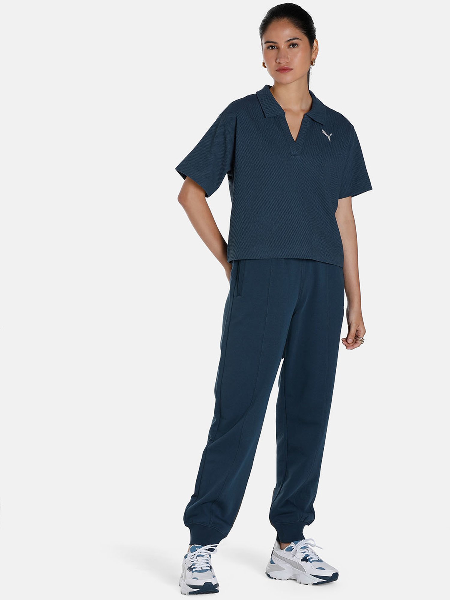 Puma Teal Regular Fit High Rise joggers