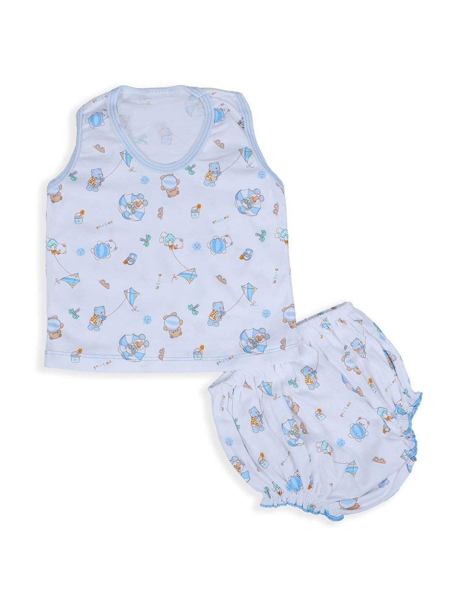 Baby Moo Kids Blue Cotton Printed Vest Set
