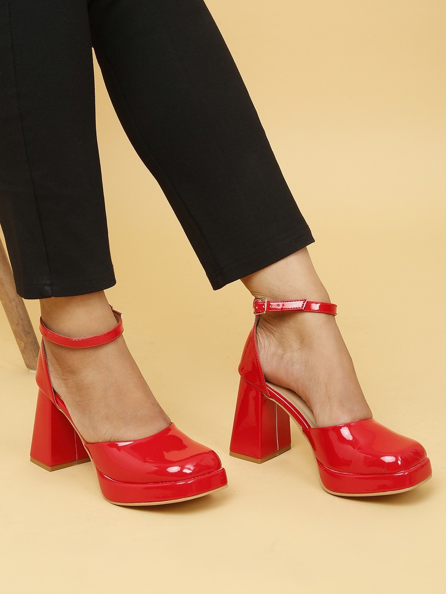 Flat N Heels Women's Red Ankle Strap Sandals