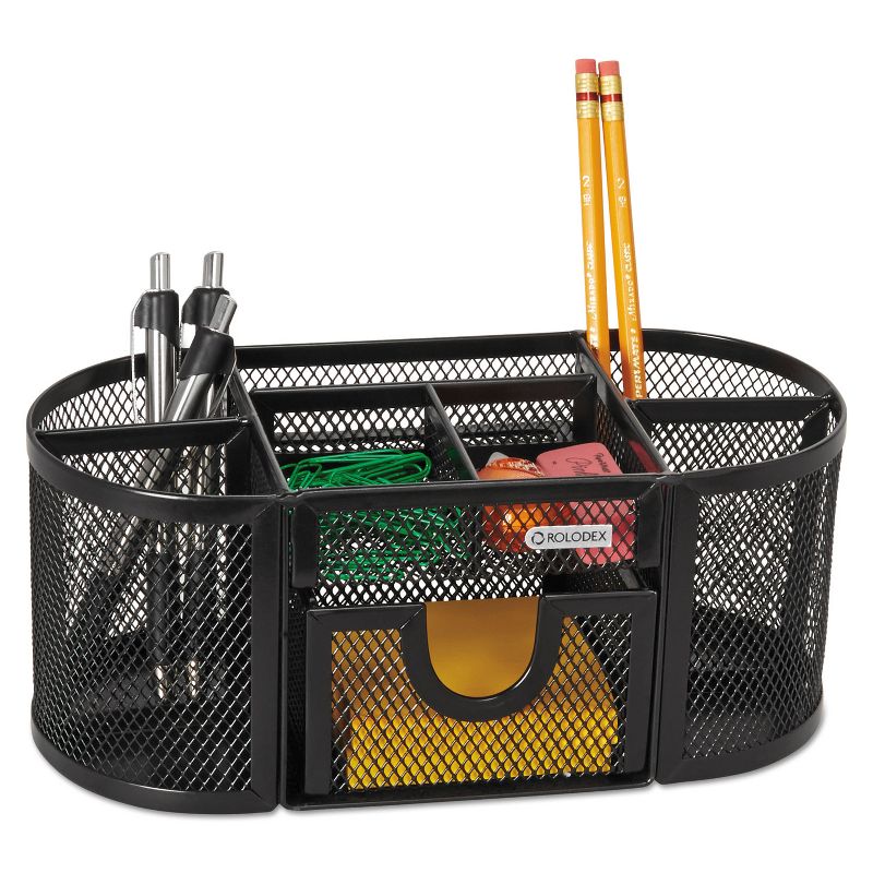 Rolodex Mesh Pencil Cup Organizer Four Compartments Steel 9 1/3 x 4 1/2 x 4 Black 1746466