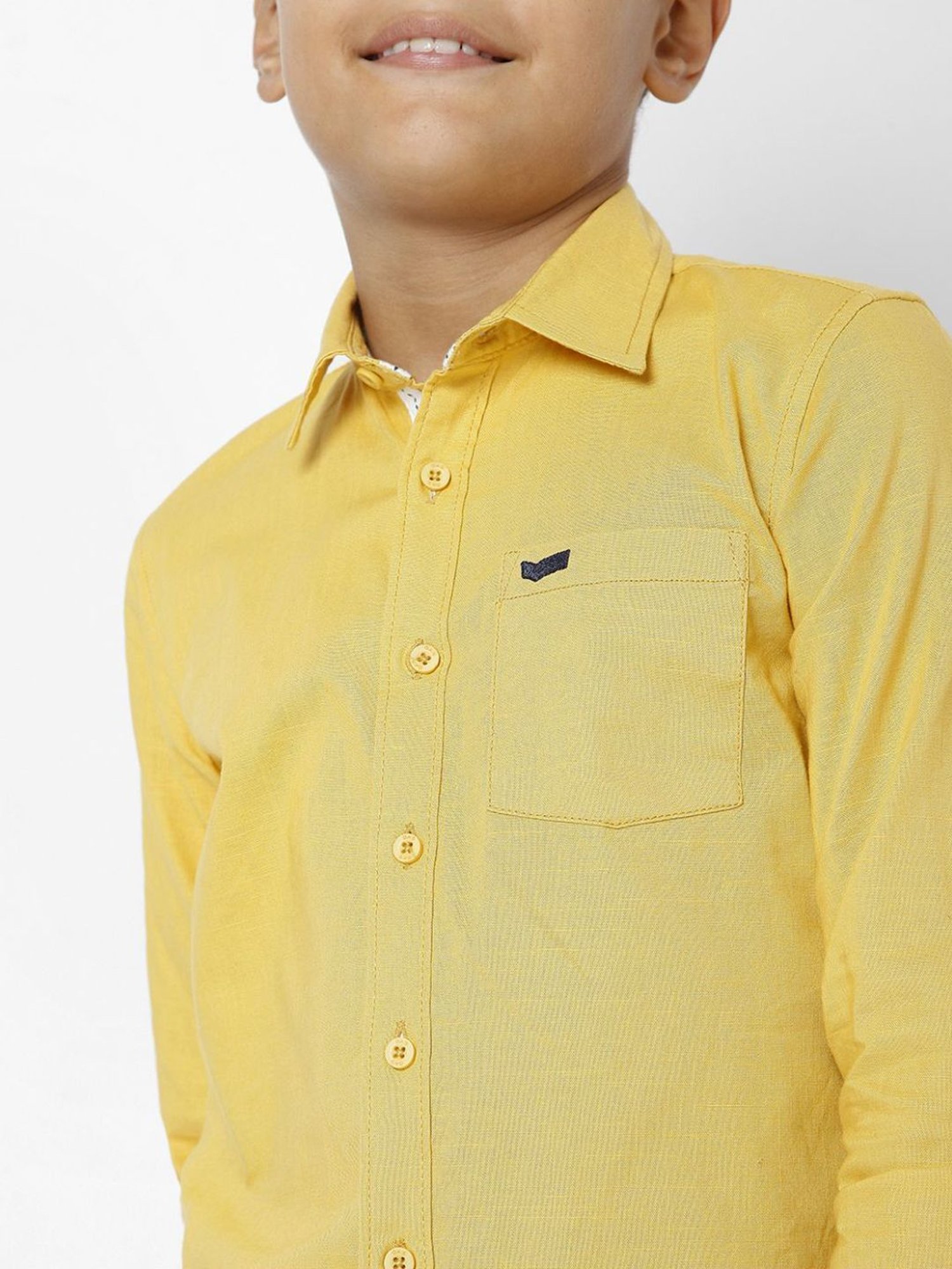 Gas Kids Mustard Yellow Cotton Slim Fit Full Sleeves Shirt