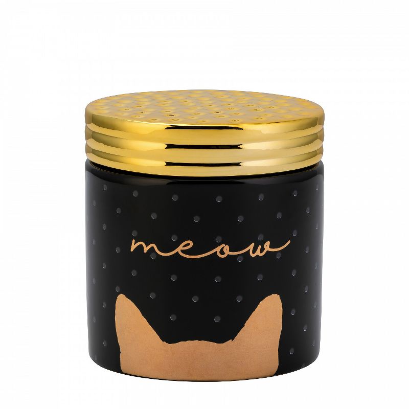 Amici Pet Woof & Meow Black with Gold Accents 18 & 24 oz Ceramic Treats Canisters, 2 Size Set