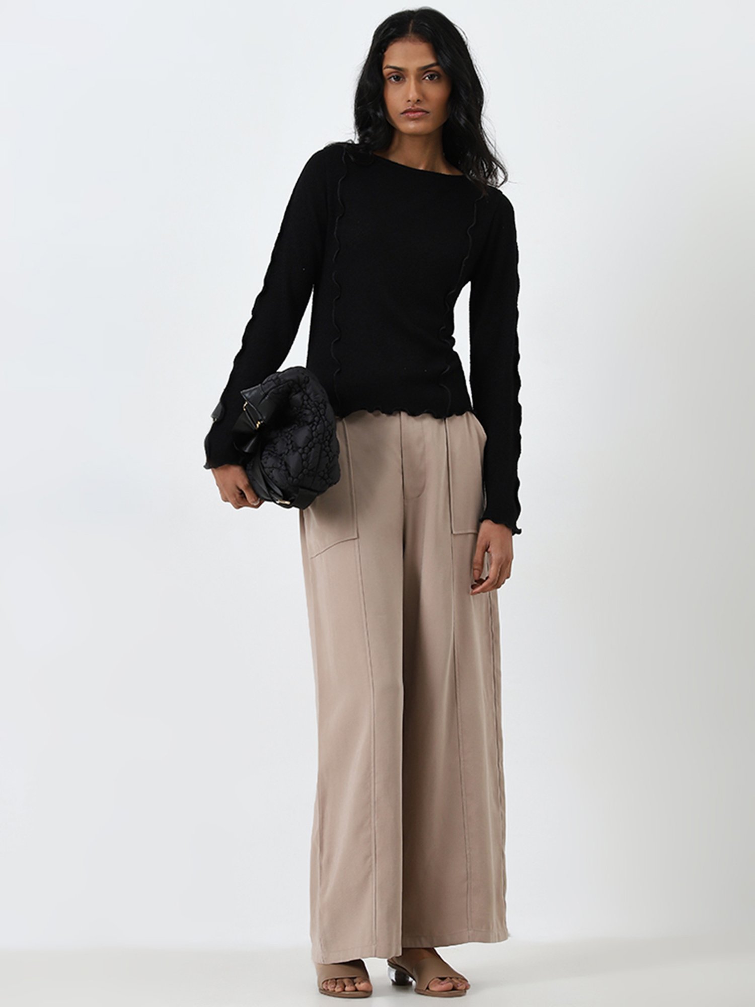 LOV by Westside Black Knit-Textured Top