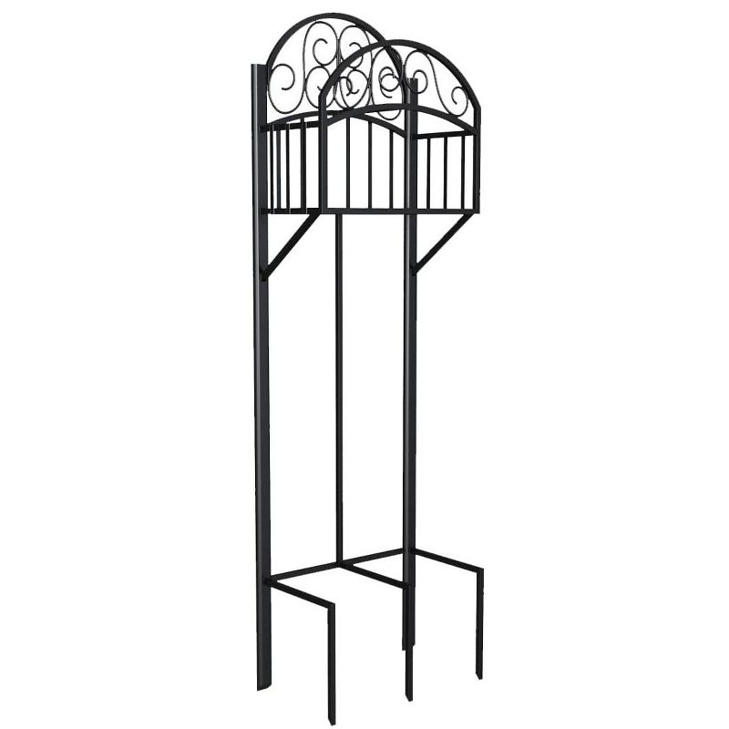 Liberty Garden 5-Prong Gauge Steel Scroll Water Hose Stand with Storage Shelf and Powder Coated Black Satin Finish