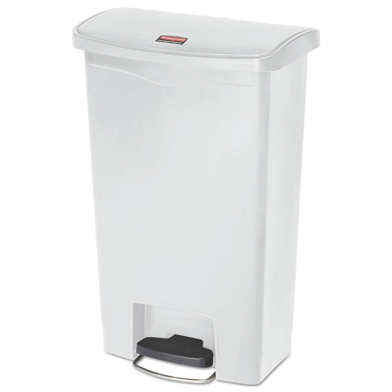Rubbermaid - FG1883557 - Slim Jim Resin Step-On Container, Front Step Style, 13 gal, White