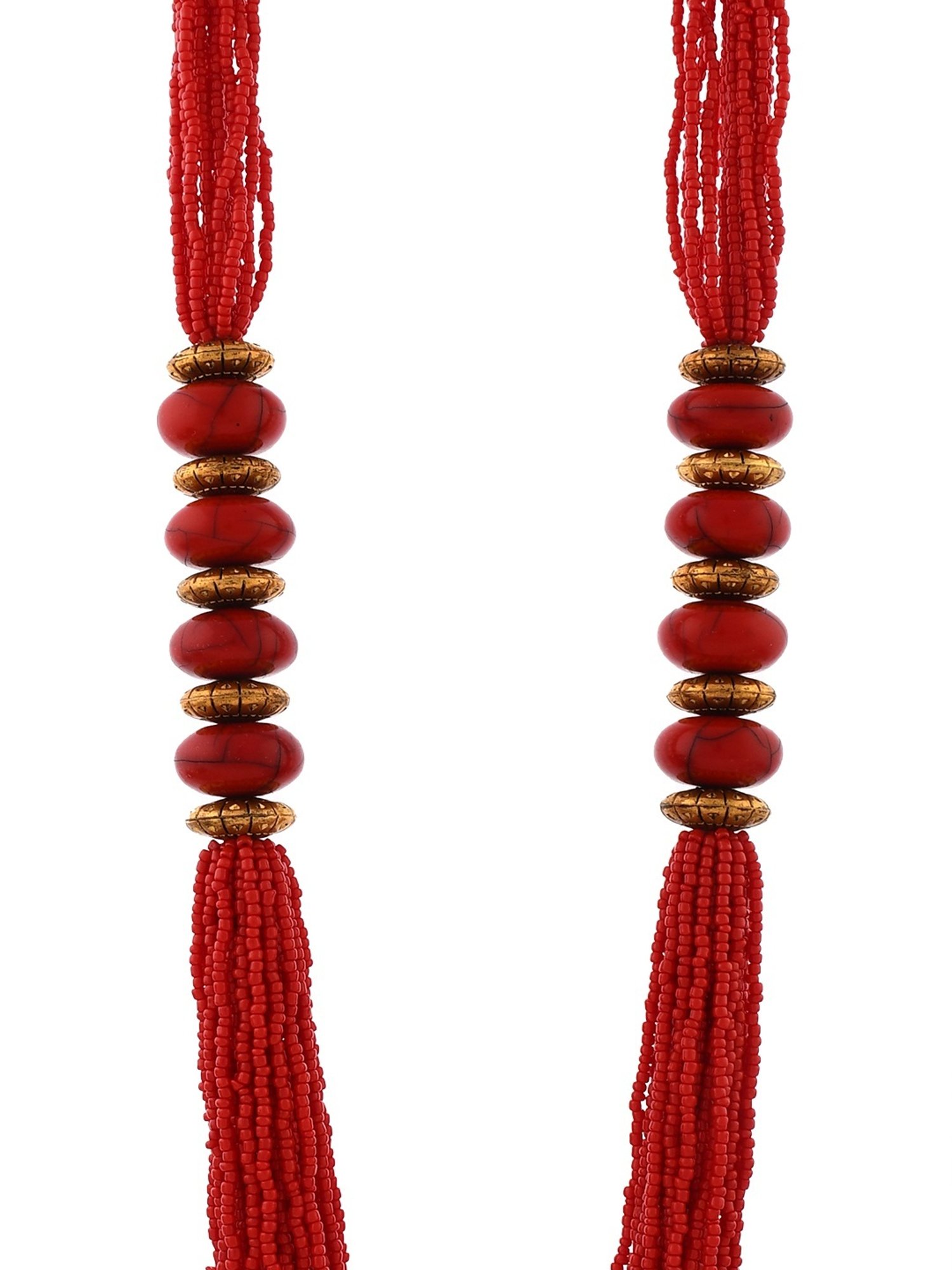 Imli Street Red Golden Long Beaded Handcrafted Necklace