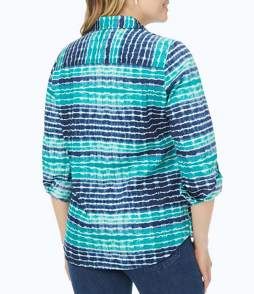 Foxcroft Plus Size Zoey Northern Lights Long Roll-Tab Sleeve Non-Iron Point Collar Neck Shirt