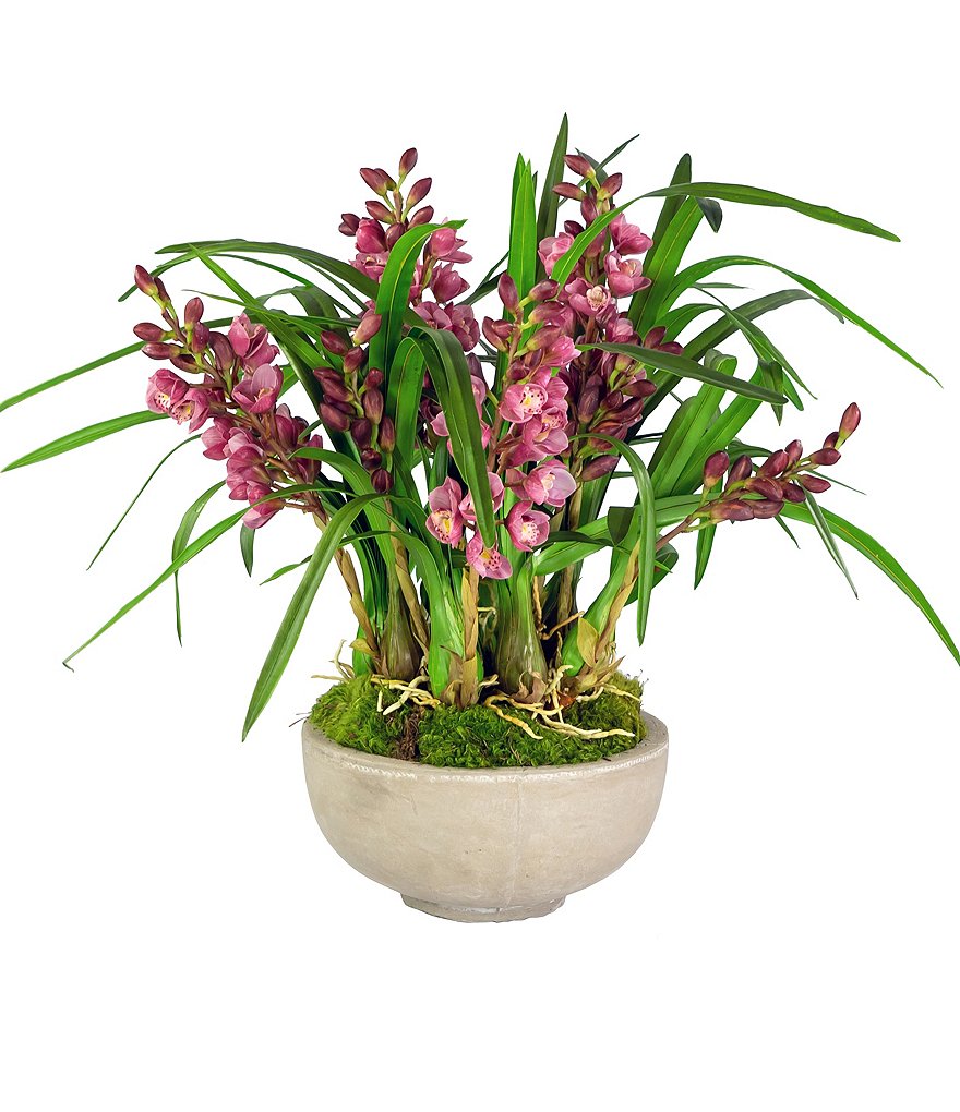 Winward Permanent Botanicals Pink Orchid Cymbidium In Oval Planter
