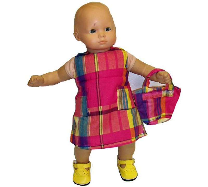 Doll Clothes Superstore Red Madras Dress With Purse For Baby Dolls
