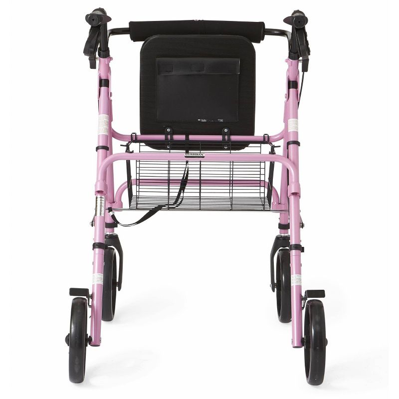 Medline Folding Walker Rollator with 8 inch Wheels - Breast Cancer Awareness