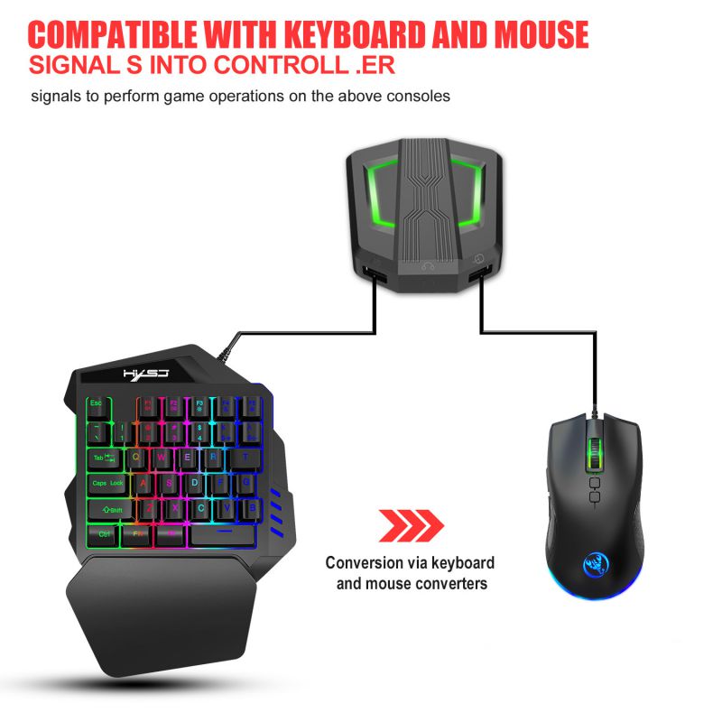 HXSJ P6 Gaming Keyboard and Mouse Adapter for PS4/Xbox One/Xbox 360/PS3/Nintendo Switch, RGB Gaming Combo for Game Console