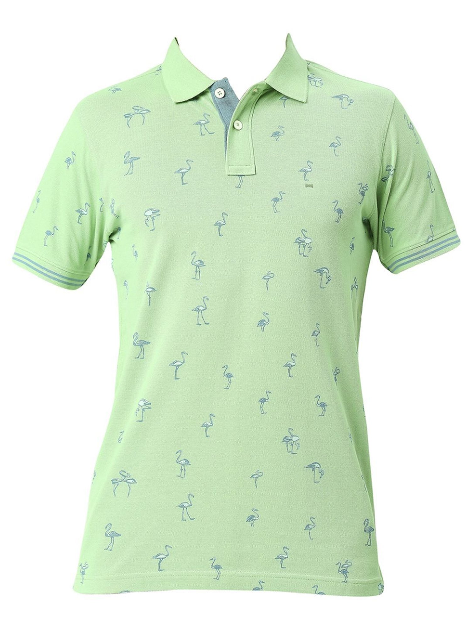 Basics Green Slim Fit Printed Polo T-Shirt