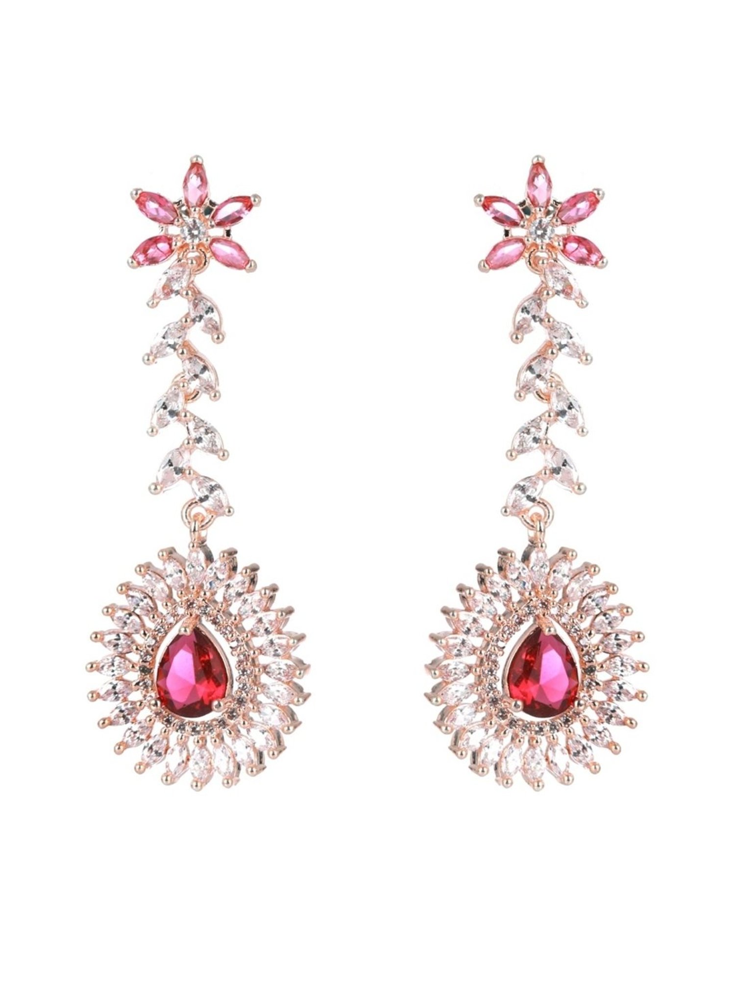 Aatmana Rose Gold-Plated Red & White AD & CZ Studded Handcrafted Necklace Set