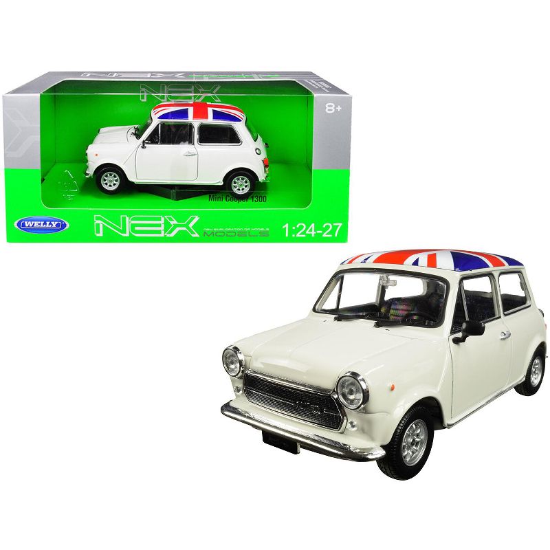 Mini Cooper 1300 White with British Flag on the Roof 1/24-1/27 Diecast Model Car by Welly