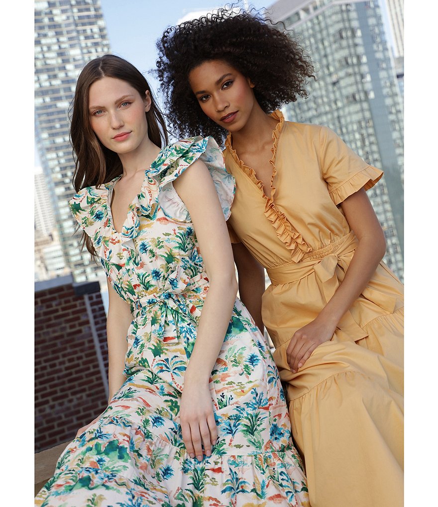 Donna Morgan V-Neck Ruffle Neck Printed Dress