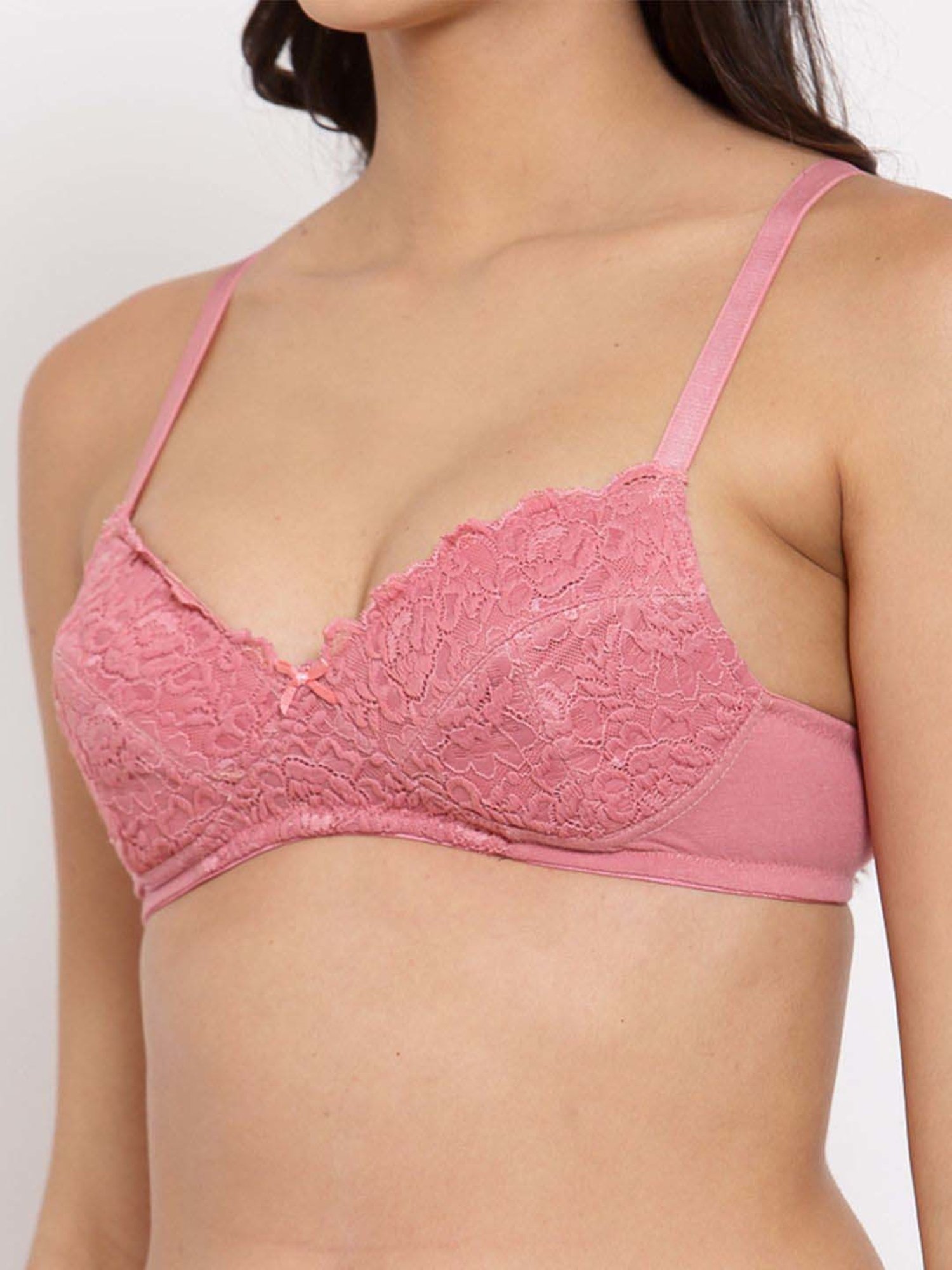Inner Sense Pink Lace Work Cotton Shaper Bra