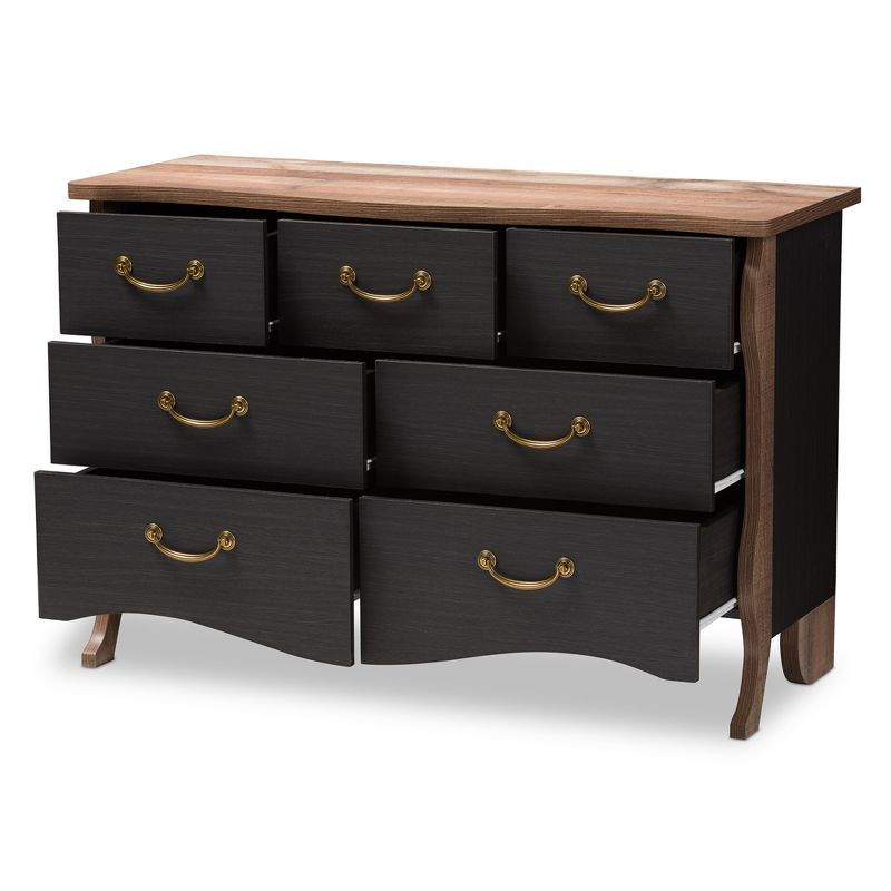 Romilly Country Cottage Farmhouse Oak Finished Wood 7 Drawer Dresser Black/Brown - Baxton Studio
