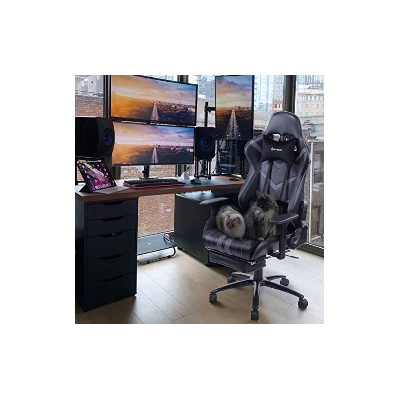 Massage Gaming Chair, High Back Racing PC Computer Desk Office Chair Swivel Ergonomic Executive Leather Chair with Footrest and Adjustable Armrests, Black