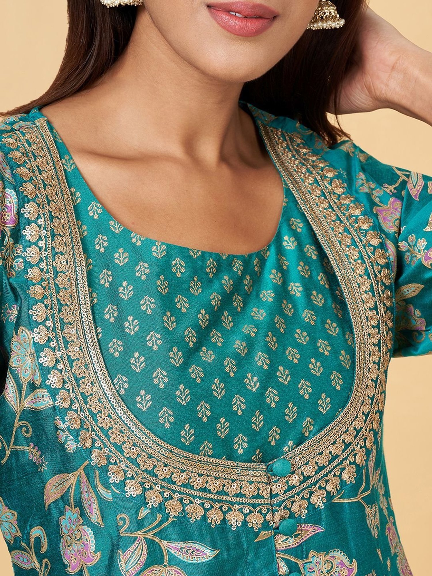 Rangmanch by Pantaloons Rama Green Embroidered A-Line Dress