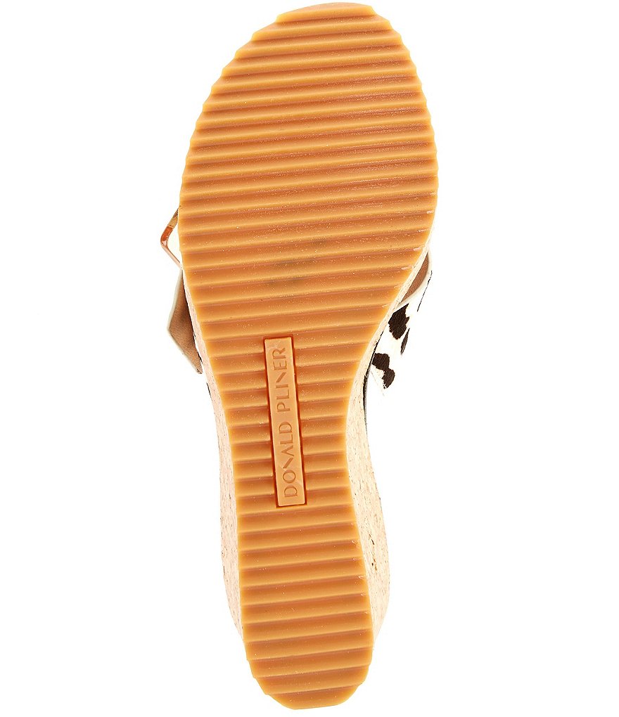 Donald Pliner Illiad Leopard Print Calf Hair Buckled Cork Wedge Slides