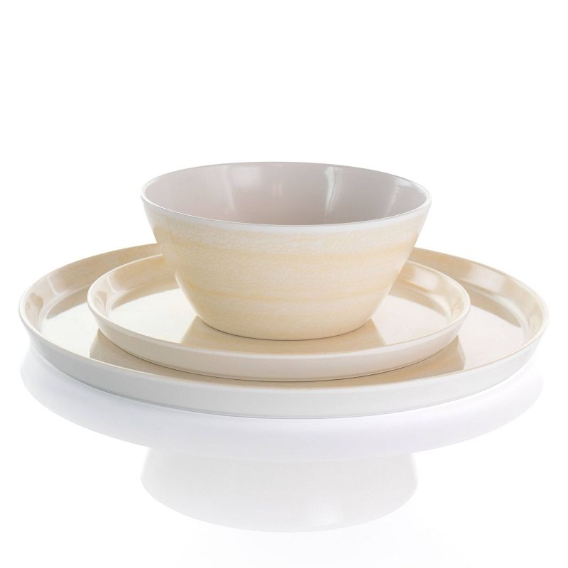 12pc Melamine Crafted Clay Dinnerware Set Cream - Elama