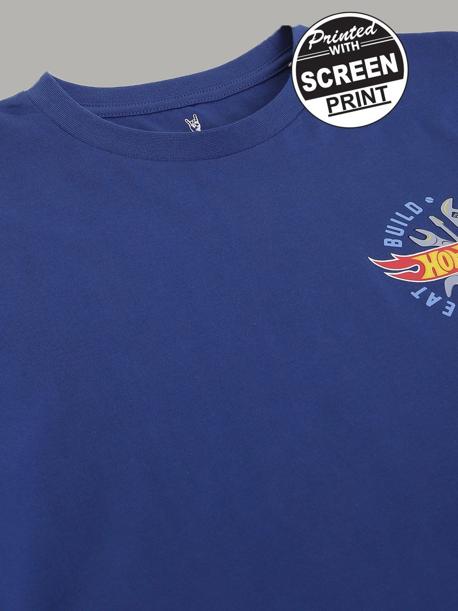 Free Authority Charcoal & Blue Regular Fit Hot Wheels Print T-Shirt - Pack of 2