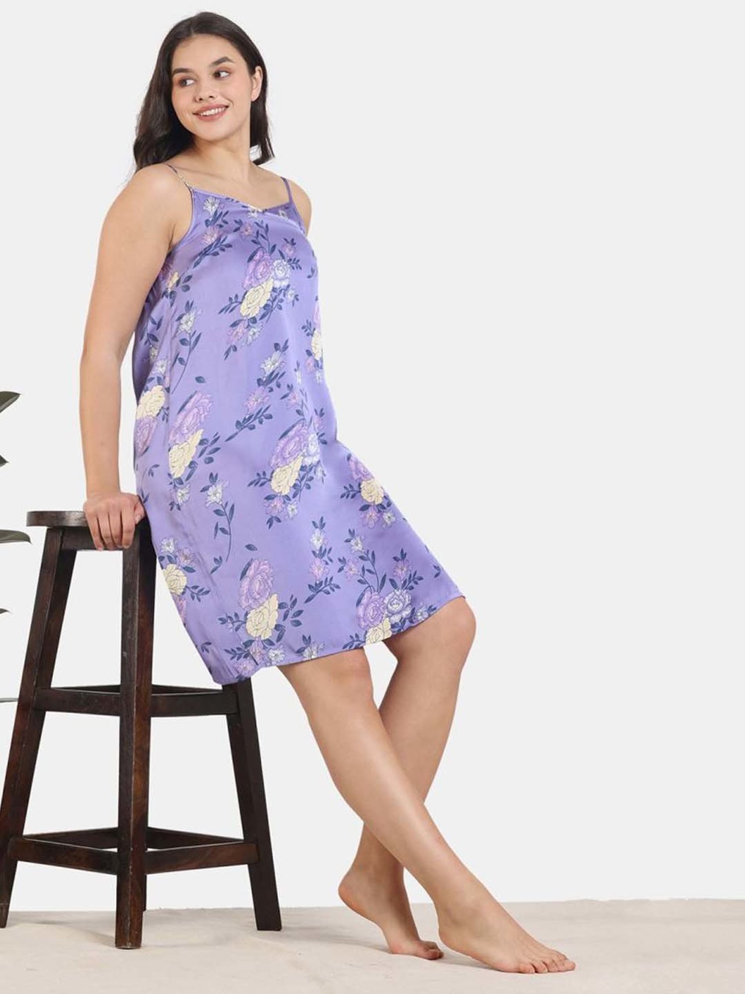 Zivame Purple Floral Print Short Nighty