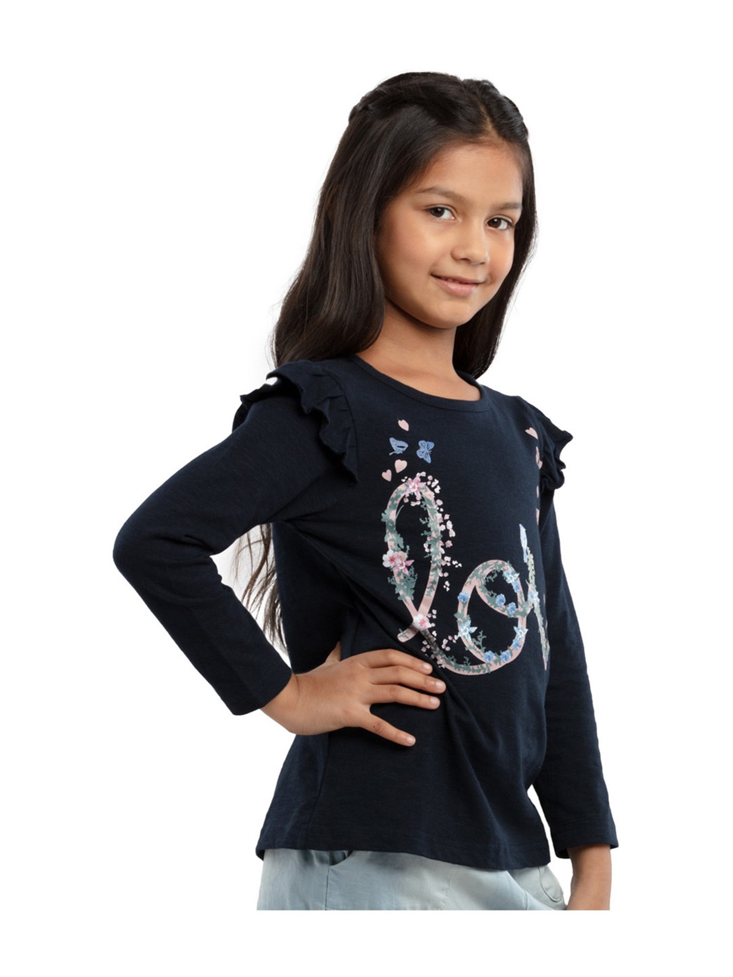 Under Fourteen Only Kids Navy Floral Print Full Sleeves Top