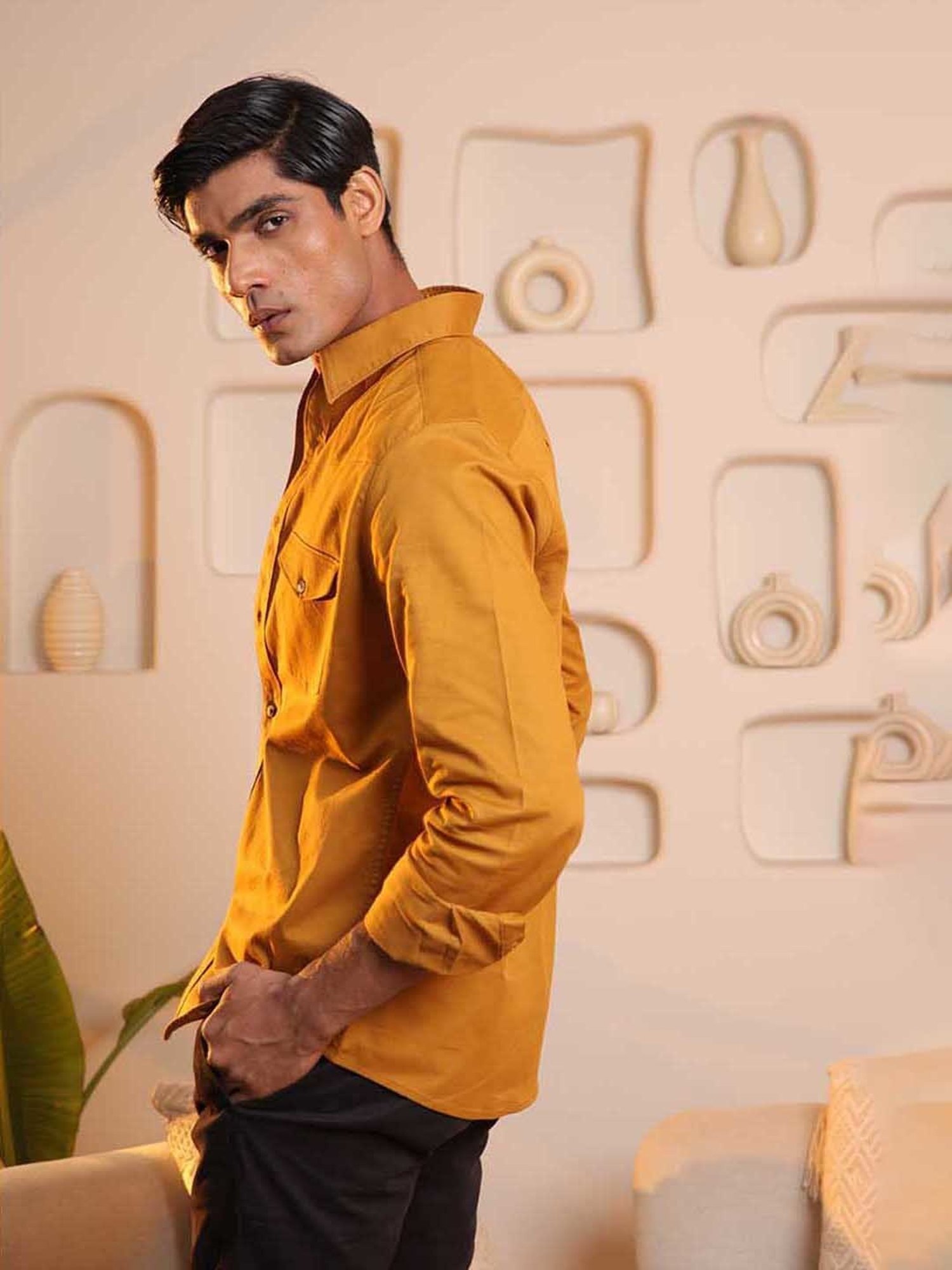 SUBTRACT Gold Regular Fit Cotton Shirt