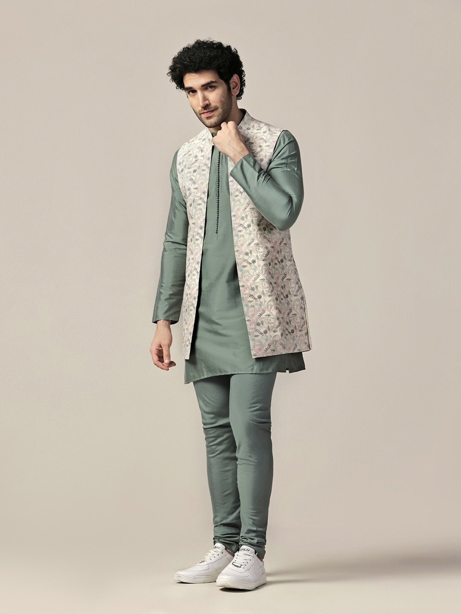 Sanwara White Regular Fit Chikankari Kurta & Churidar Set