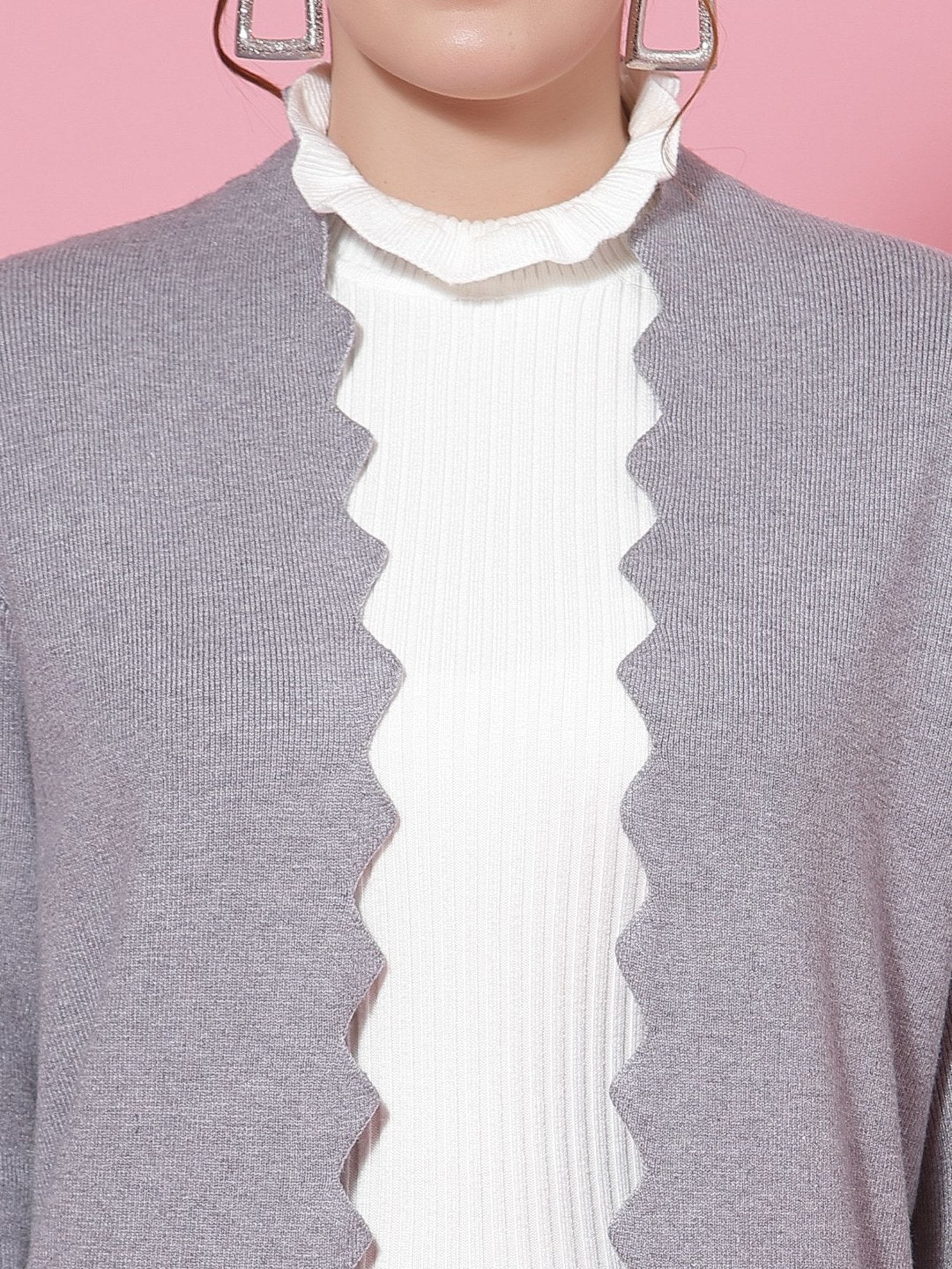 Mafadeny Grey Shawl Neck Shrug