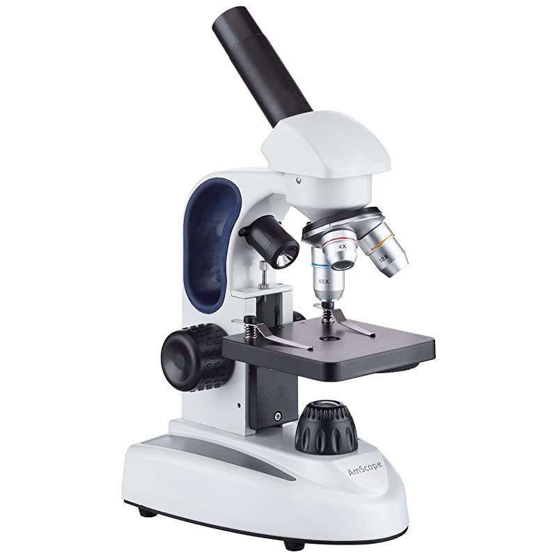 M149C2LPB10WM Compound Monocular Microscope WF10x and WF25x Eyepieces 40x1000x Magnification Upper and Lower LED Illumination Brightfield SingleLens Condenser Plain Stage 110V or BatteryPowered Heavy