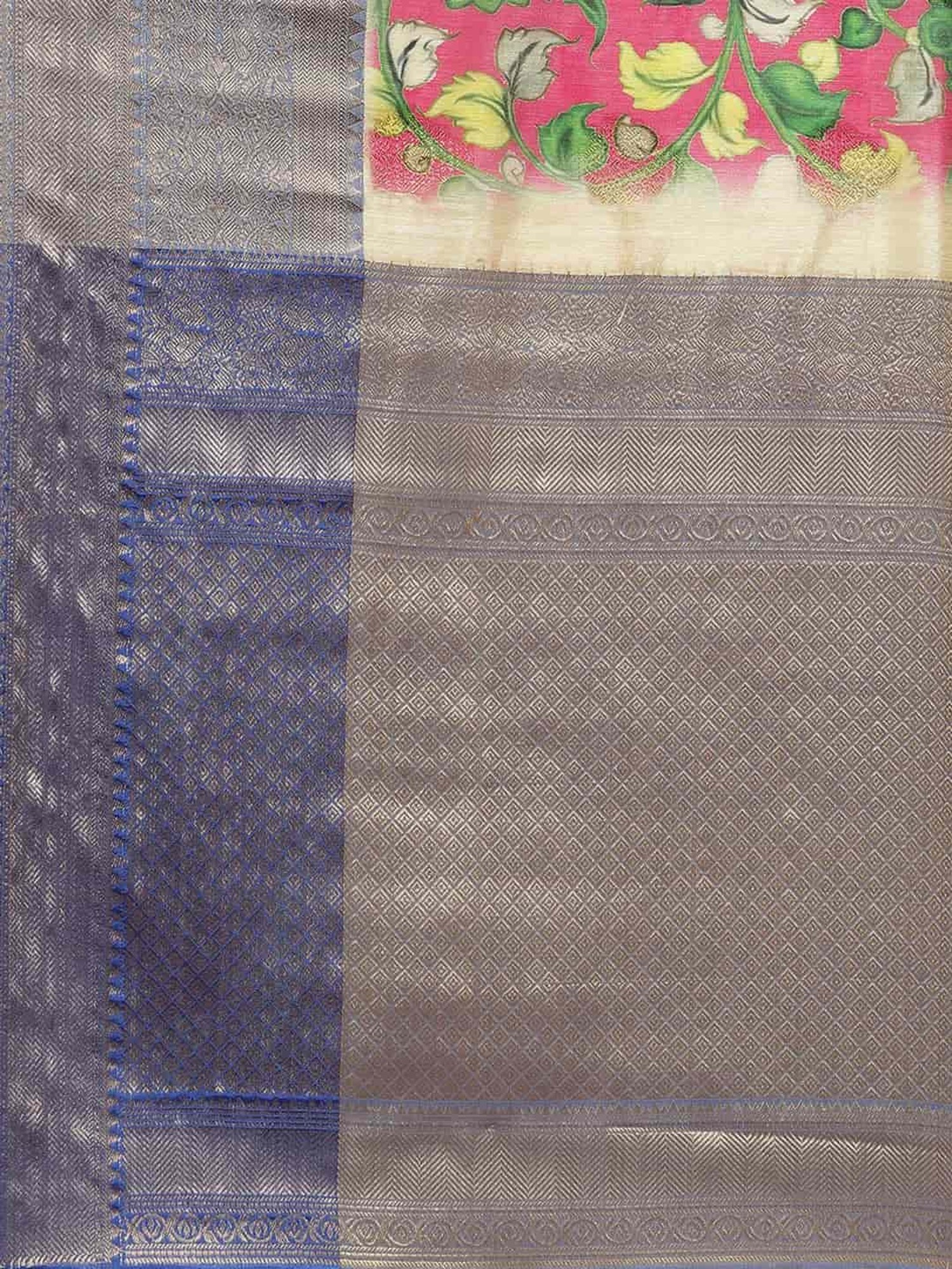 Silk Land Pink & Green Silk Floral Print Saree With Unstitched Blouse