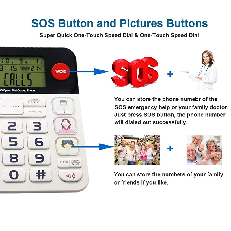 Home Landline Phone with Caller ID  P47 Upgrade Corded Desk Phone for Home with LuminousampLarge ButtonClear VolumeSOS Emergency ButtonSpeed Dial MemoryBlacklist