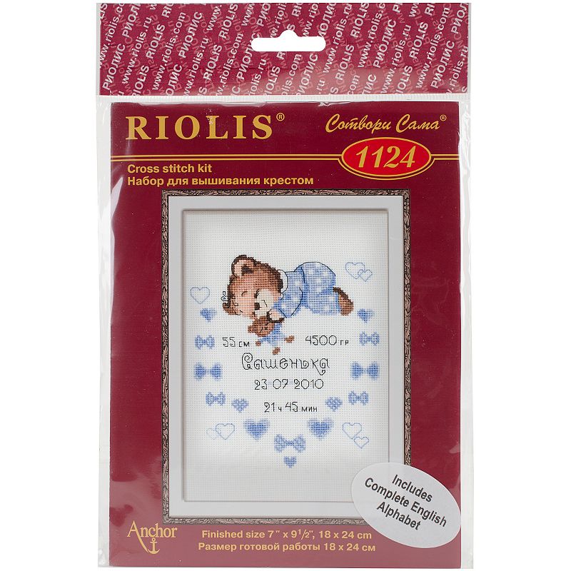 RIOLIS Counted Cross Stitch Kit 7"X9.5"-Boys Birth Announcement (14 Count)