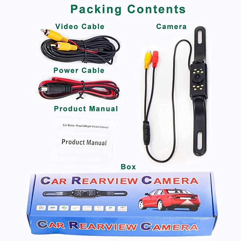 Rear View Backup Camera 9 LEDs License Plate Rearview CameraVehicle Waterproof Reversing Camera120&deg; View Angle Auto Backing Camera for TrucksSUVRVPickupVans