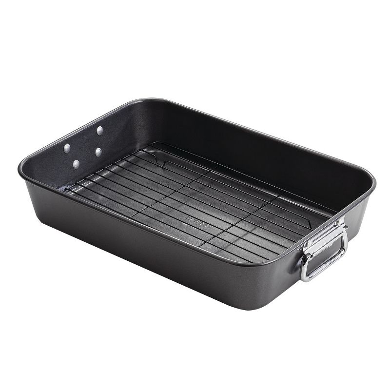 T-fal Simply Cook Nonstick Cookware, Roaster with Rack, 15", Gray