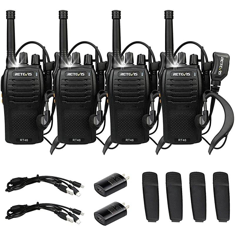 RT46 Walkie Talkies for Adult,Rechargeable Two Way Radio with Earpiece, Emergency Flashlight Dual Power VOX,2 Way Radio for Outdoor Hiking Mountain Climbing Camping(4 Pack)