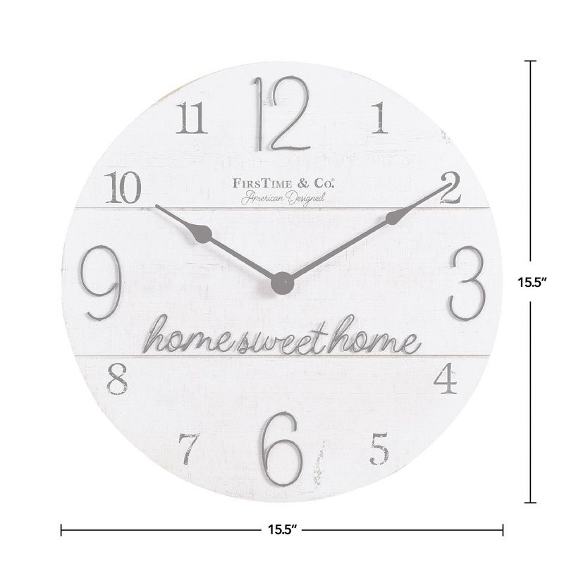 15.5" "Home Sweet Home" Wall Clock Whitewashed Wood - FirsTime