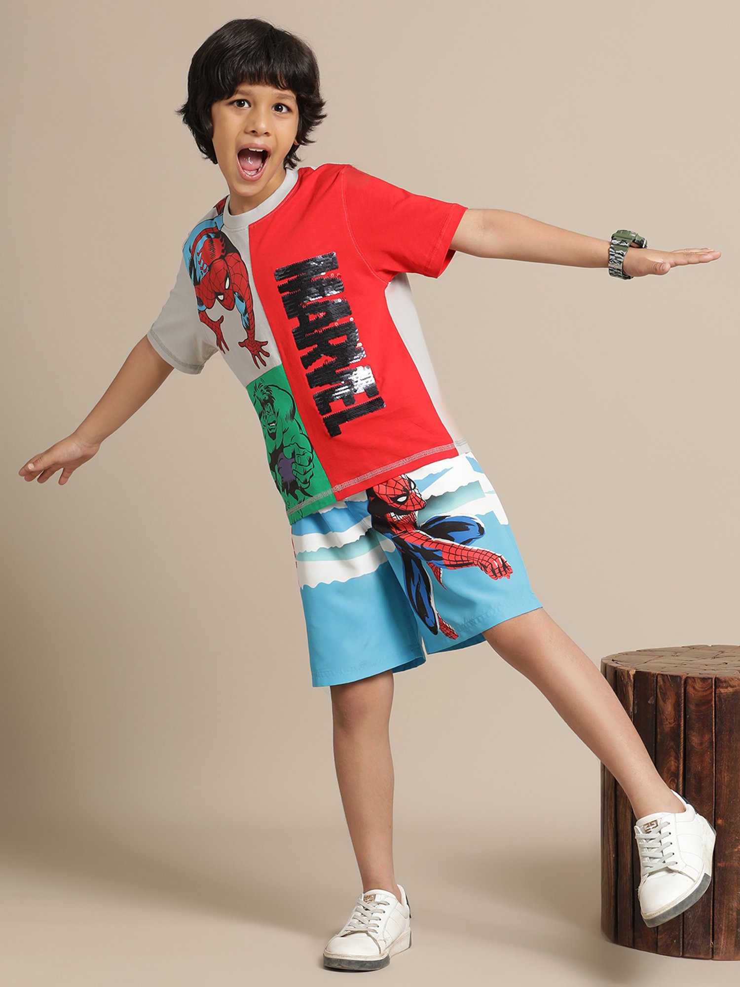 Kidsville Spiderman Multicolor Printed Shorts For Boys