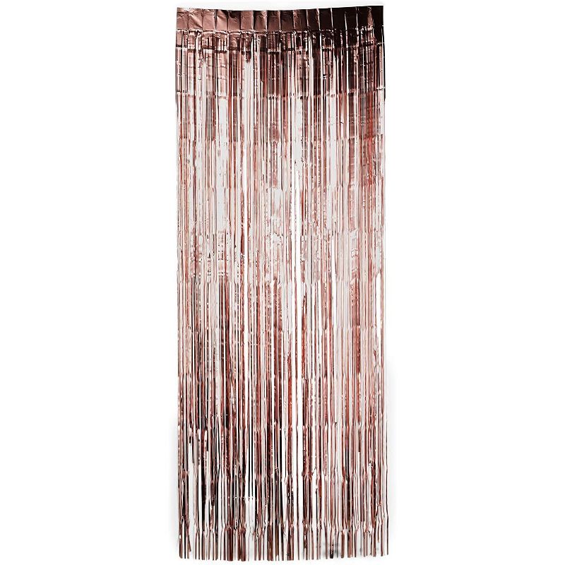 Sparkle and Bash 4 Pack Rose Gold Foil Fringe Curtains, Metallic Tinsel Party Decorations (35 x 94 in)