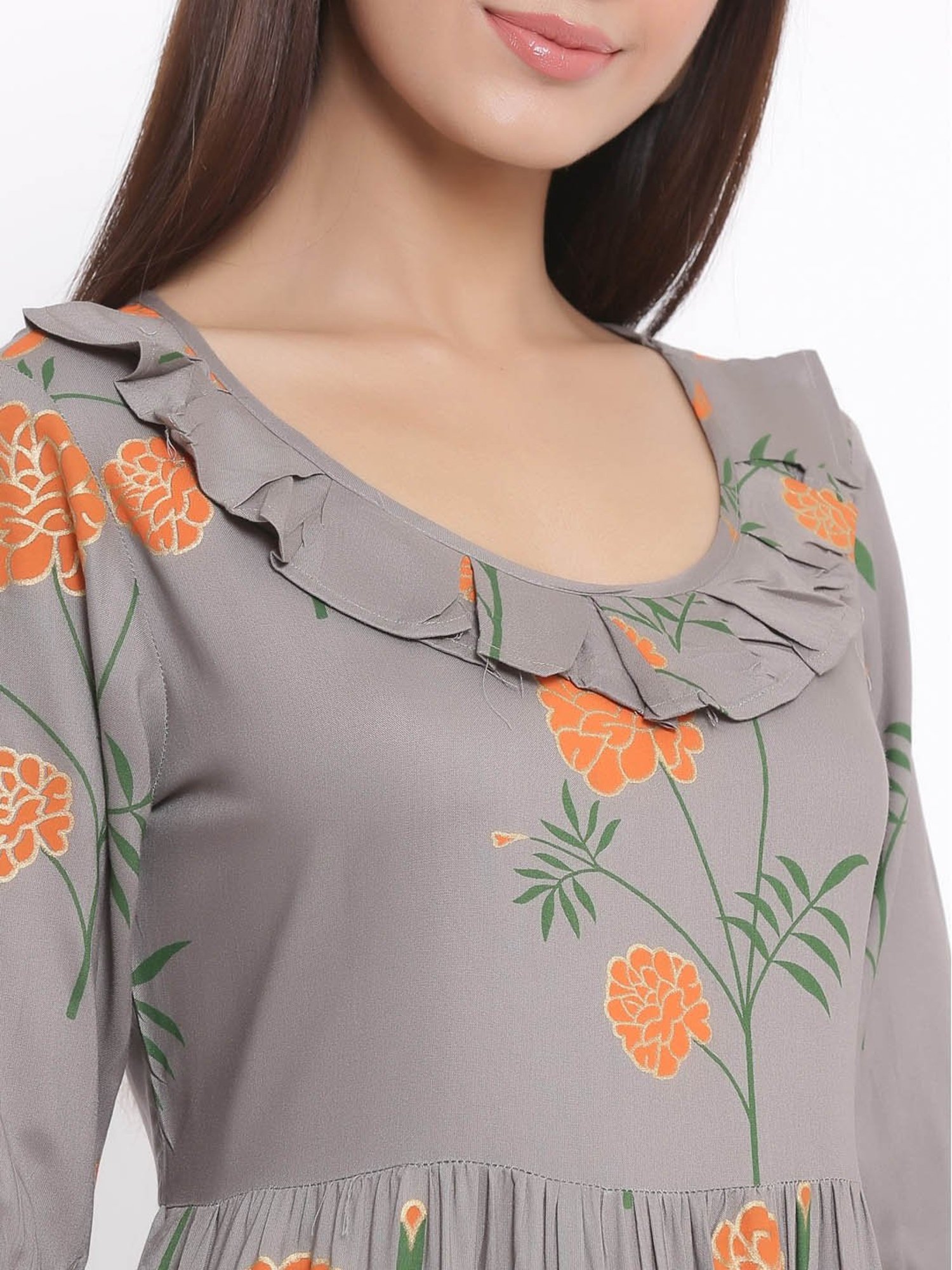 Kipek Grey Rayon Printed Kurta