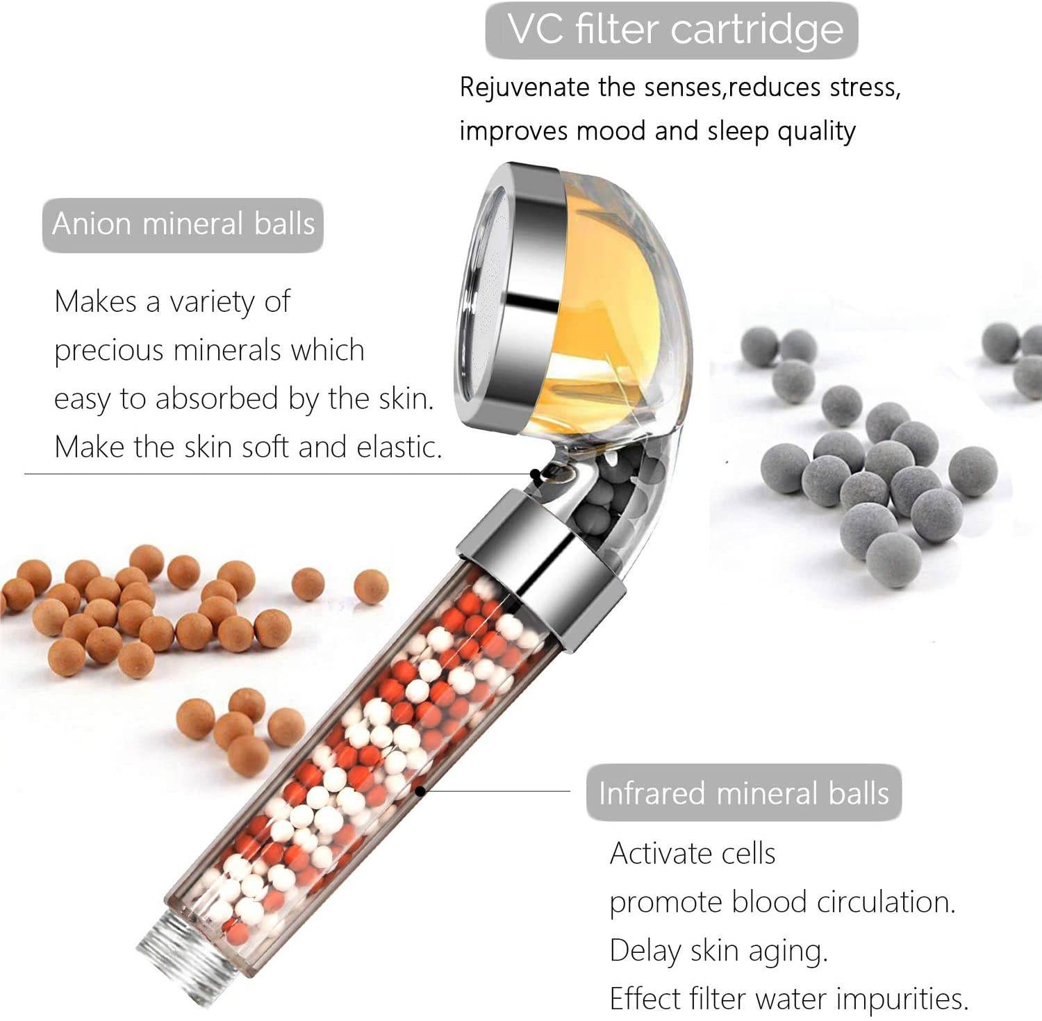 Vitamin C Filter Shower Head Handheld High Pressure Shower Head Remove Chlorine for Hard Water Softener with Citrus Smell for Dry Skin and Hair Loss