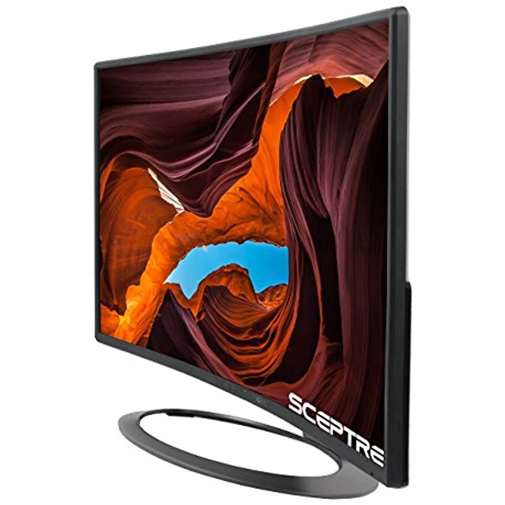 SCEPTRE 27" Curved LED Monitor C278W-1920R Full HD 1080P HDMI DisplayPort VGA Speakers, Ultra Thin Brushed Metallic, 1800R immersive curvature, 2018