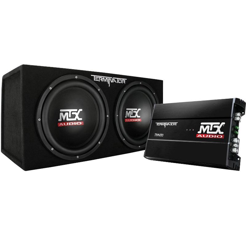 MTX TNP212D2 12 Inch 1200W Dual Loaded Car Subwoofer Audio, Sub Box, and Amplifier with QPower Super Flex 4 Gauge 3000 Watt Amplifier Wiring Amp Kit