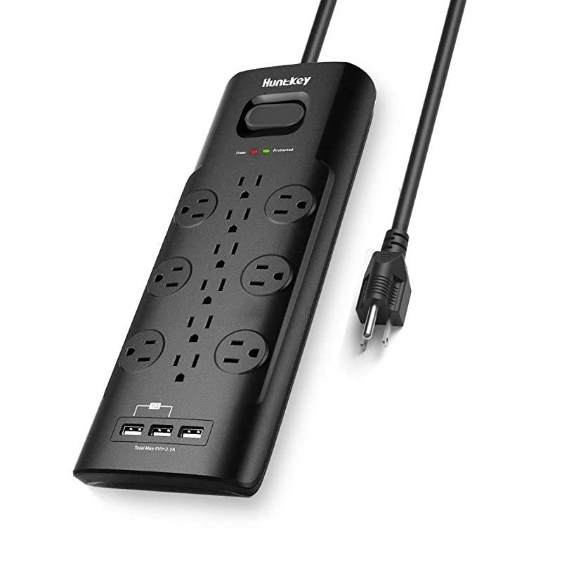 Surge Protector Power Strip 12 Outlets Extender with 3 USB Charging Ports 5V31A 6 Foot Extension Cord 4000 Joules