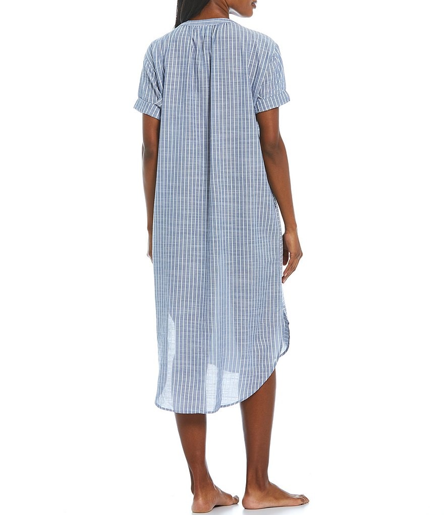 Nottibianche Dobby Striped Short Sleeve Split Round Neck Woven Caftan