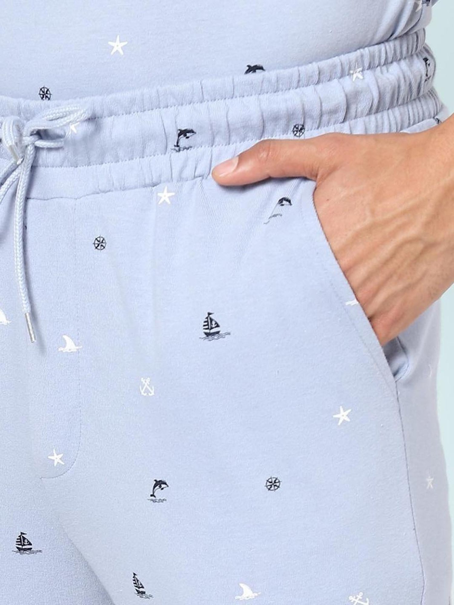 Ajile by Pantaloons Light Blue Cotton Slim Fit Printed Lounge Pants