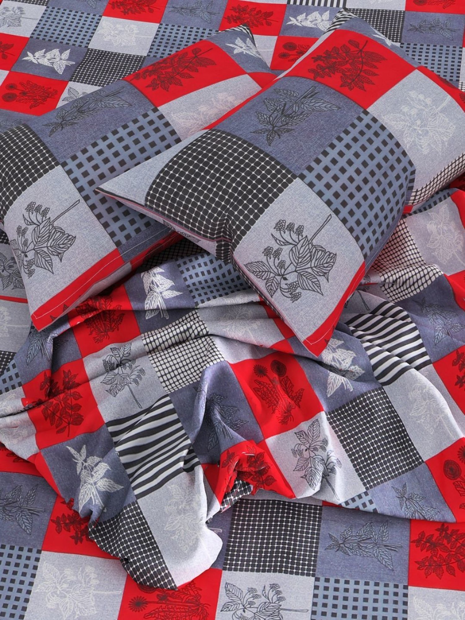 Romee Geometric Blue & Green 144 TC Cotton Queen Sized Bed Sheet with 2 Pillow Covers